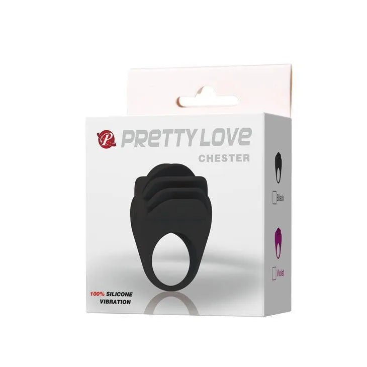 Anneau vibrant noir en silicone médical avec stimulateur clitoris, boîte Pretty Love Chester, amélioration érection.