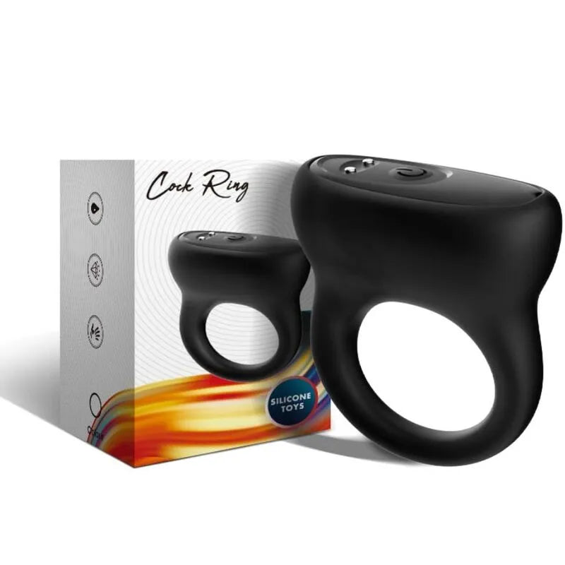 Anneau vibrant noir en silicone médical avec boîte, 9 modes de vibrations, rechargeable USB, étanche.