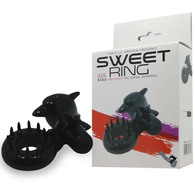 Anneau vibrant silicone noir, stimulation clitoridienne, moteur puissant, design ergonomique pour couples.
