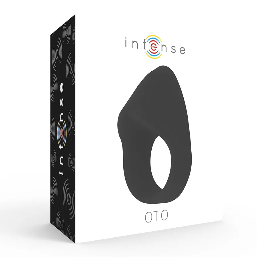 Anneau vibrant noir en silicone étanche avec 20 vitesses, sur fond blanc, dans une boîte élégante pour couple.