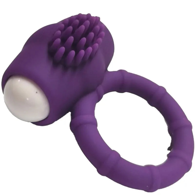 Anneau vibrant submersible en silicone médical violet, design ergonomique avec texture stimulante, idéal pour plaisir aqua...