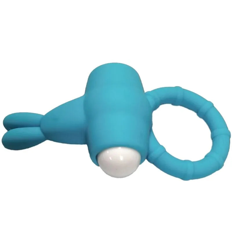Anneau vibrant bleu en silicone médical, submersible, forme ergonomique pour plaisir aquatique.