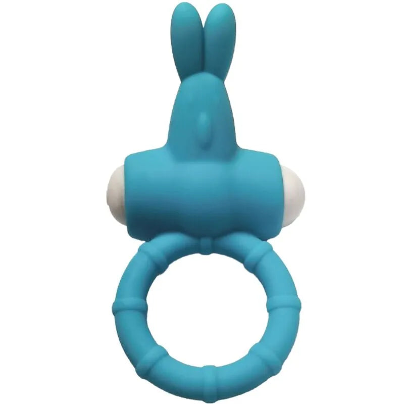 Anneau vibrant bleu en silicone médical, submersible, avec détails ergonomiques pour plaisir aquatique optimal.