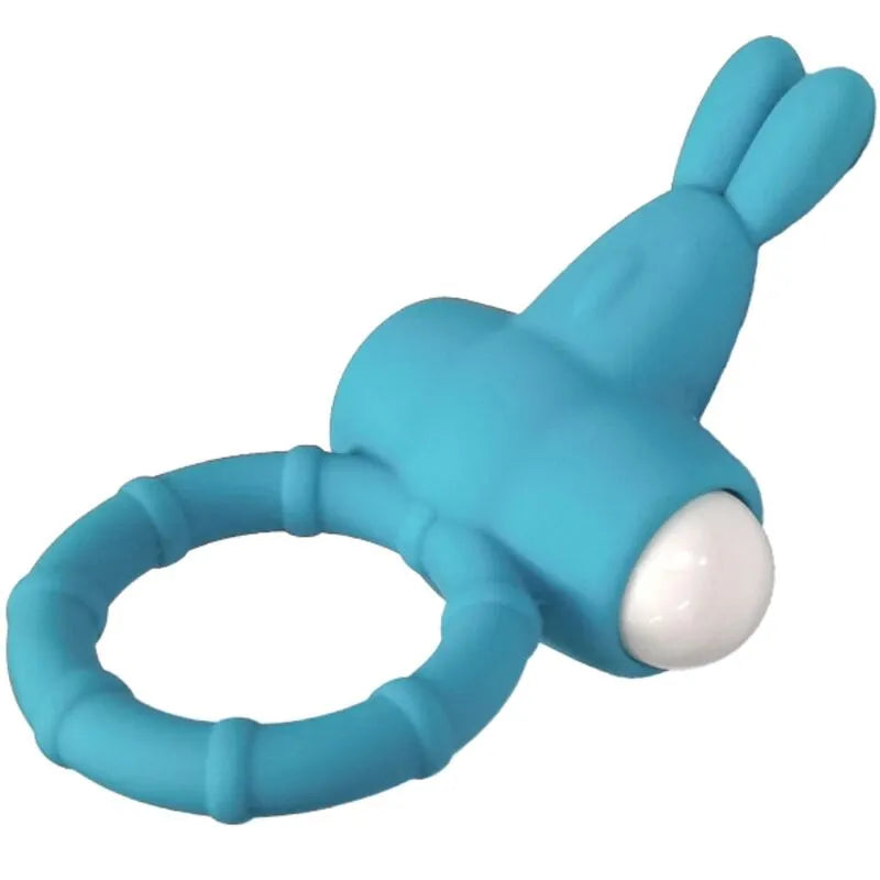 Anneau vibrant bleu submersible en silicone médical, design ergonomique, idéal pour plaisir aquatique.