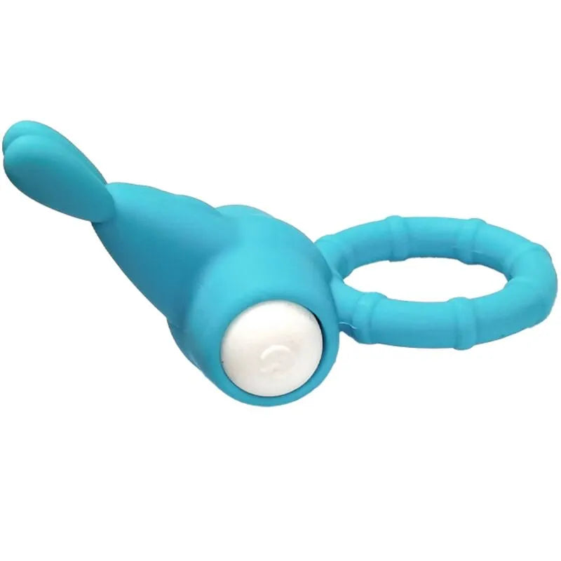 Anneau vibrant bleu en silicone médical, submersible, avec moteur blanc, pour plaisir aquatique sécurisé.