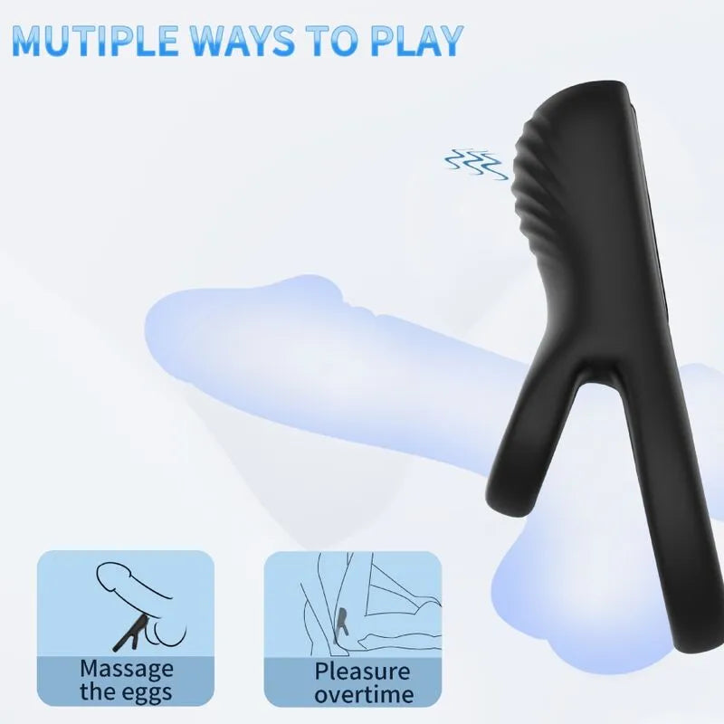 Anneau vibrant noir en silicone médical, design ergonomique, submersible, avec multiples modes de vibration pour plaisir.