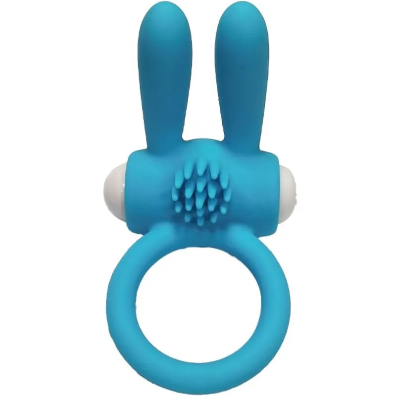 Anneau vibrant bleu en silicone médical avec oreilles, étanche, pour plaisir intime sous l'eau.