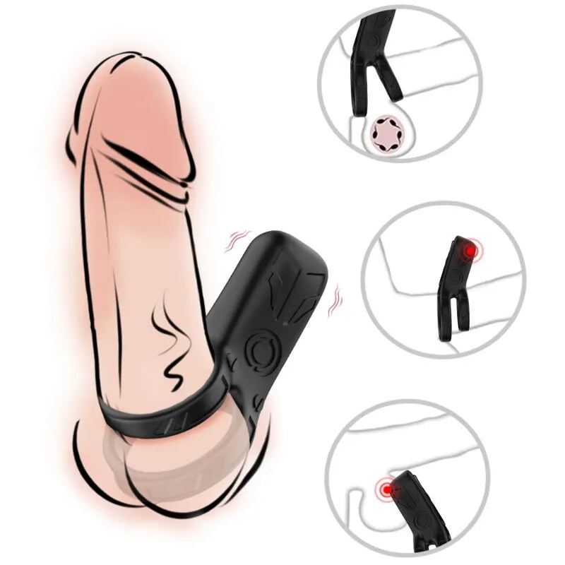 Anneau vibrant noir en silicone médical, étanche, rechargeable, avec 9 modes de vibration, pour moments intimes.