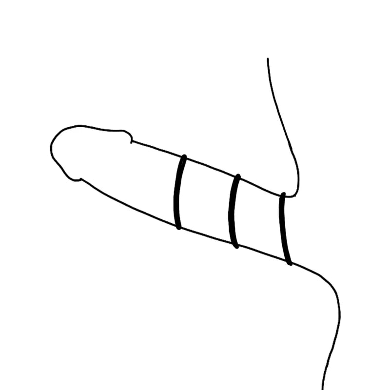 Anneaux en silicone noir pour pénis et testicules, flexibles et ajustables, améliorant confort et performance intime.