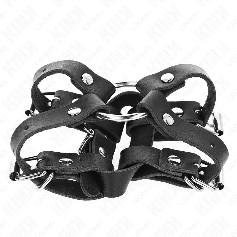 Anneaux péniens BDSM en cuir noir ajustable, avec boucles métalliques, offrant confort et durabilité pour expériences sens...