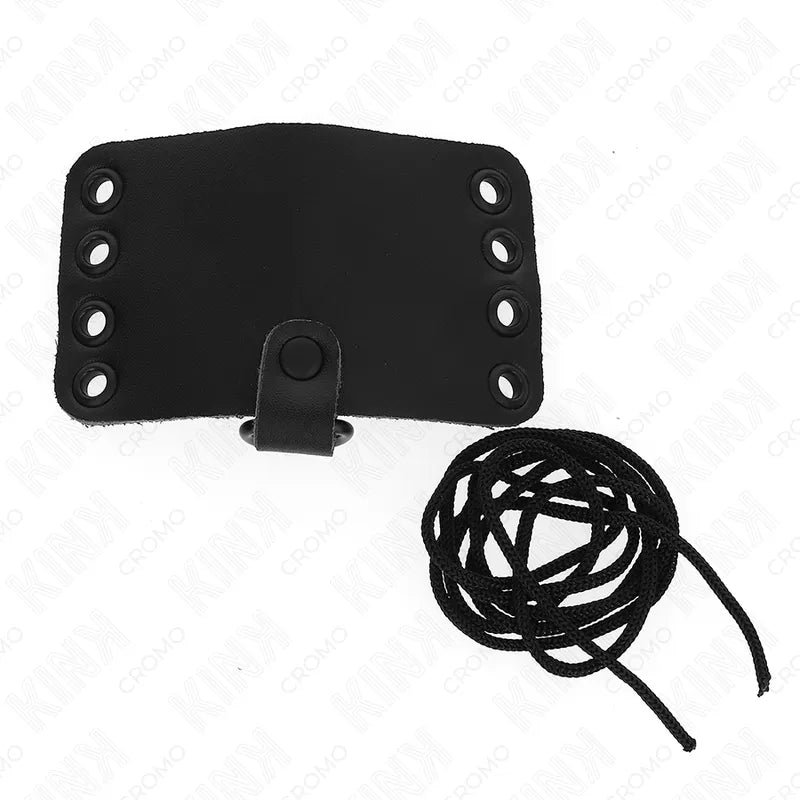 Anneau pénien cuir noir ajustable avec lacets, design BDSM, matériaux de haute qualité pour confort et plaisir optimal.