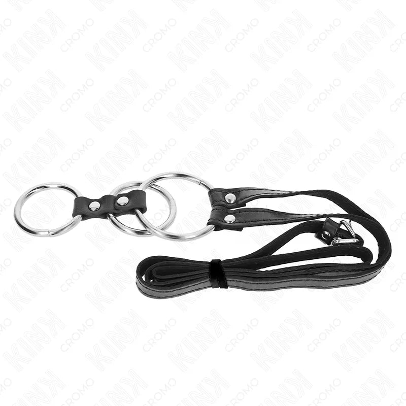 Anneaux BDSM en cuir noir ajustables avec attaches métalliques, alliant confort et maîtrise pour des sensations uniques.