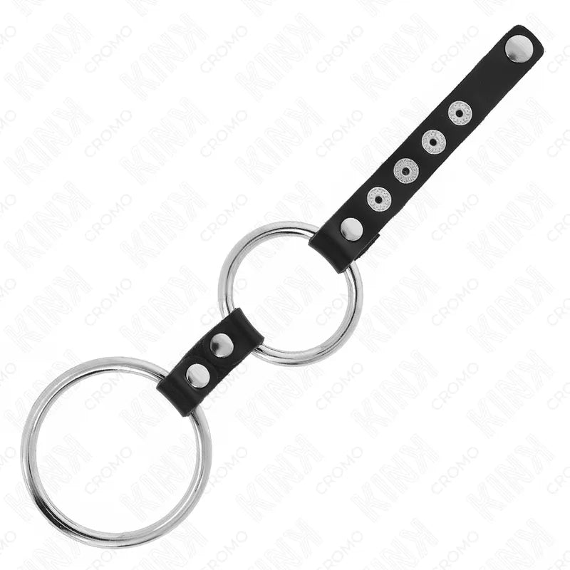 Anneaux péniens ajustables en cuir noir avec rivets métalliques, design élégant pour confort et contrôle BDSM.