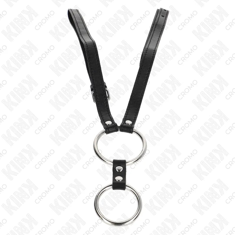 Anneaux péniens BDSM en cuir noir ajustables avec boucles métalliques, offrant confort et contrôle personnalisable.