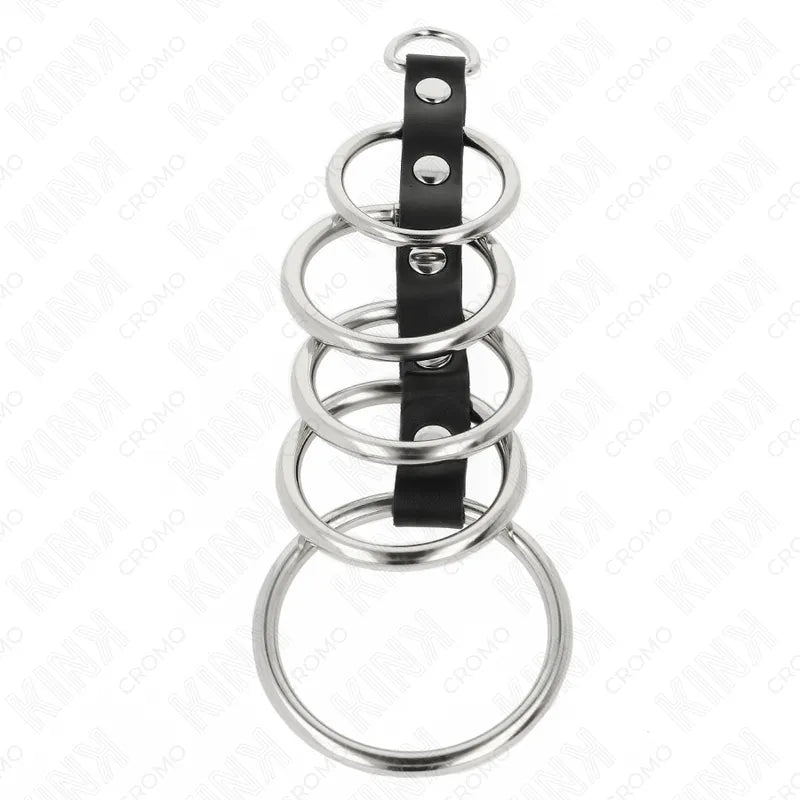 Anneaux péniens cuir ajustable BDSM, cuir noir et métal, design robuste et ajustable, pour plaisir et contrôle personnalisés.