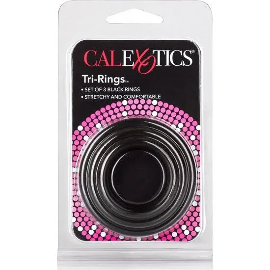 Anneaux pénis en silicone noir, souples et confortables, pour érections durables et contrôle de l'éjaculation.