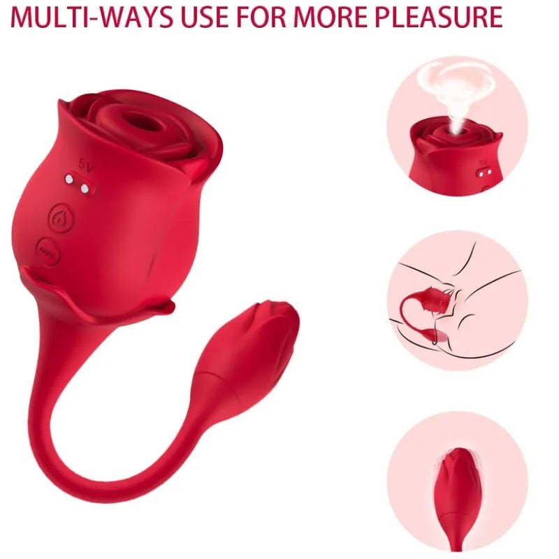 Appareil aspiration clitoridienne Armony rouge en silicone, forme de rose, étanche, pour stimulation intime personnalisée.