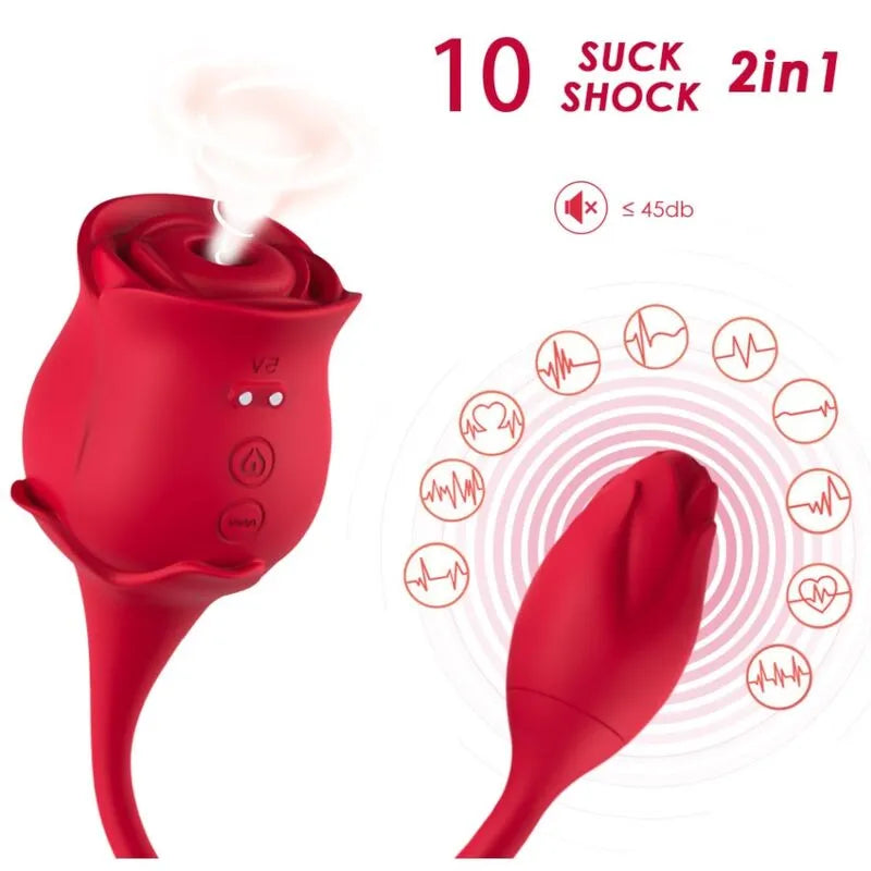 Appareil aspiration clitoridienne Armony rouge en forme de rose, étanche, silicone médical, 10 modes, design innovant.