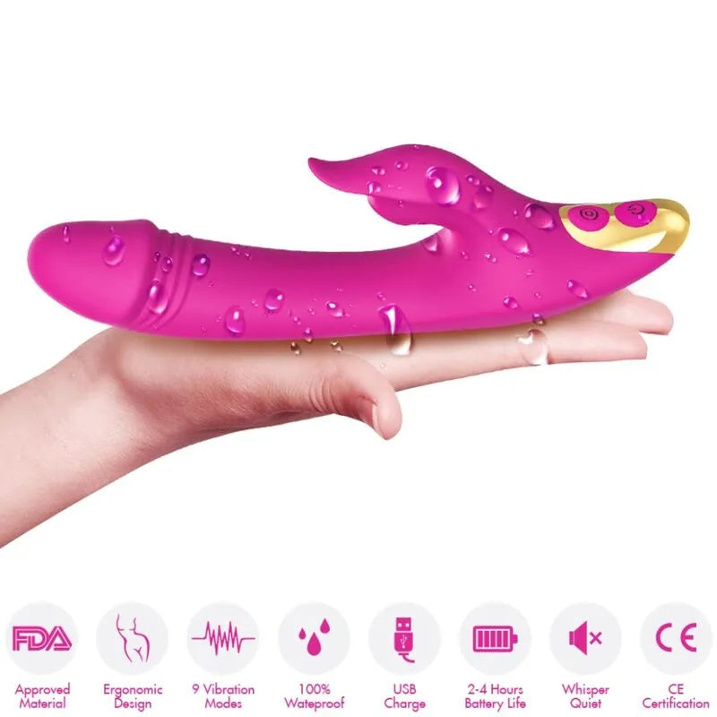 Appareil d'aspiration clitoridienne rose en silicone, étanche, avec 9 modes de vibration et aspiration, design ergonomique.