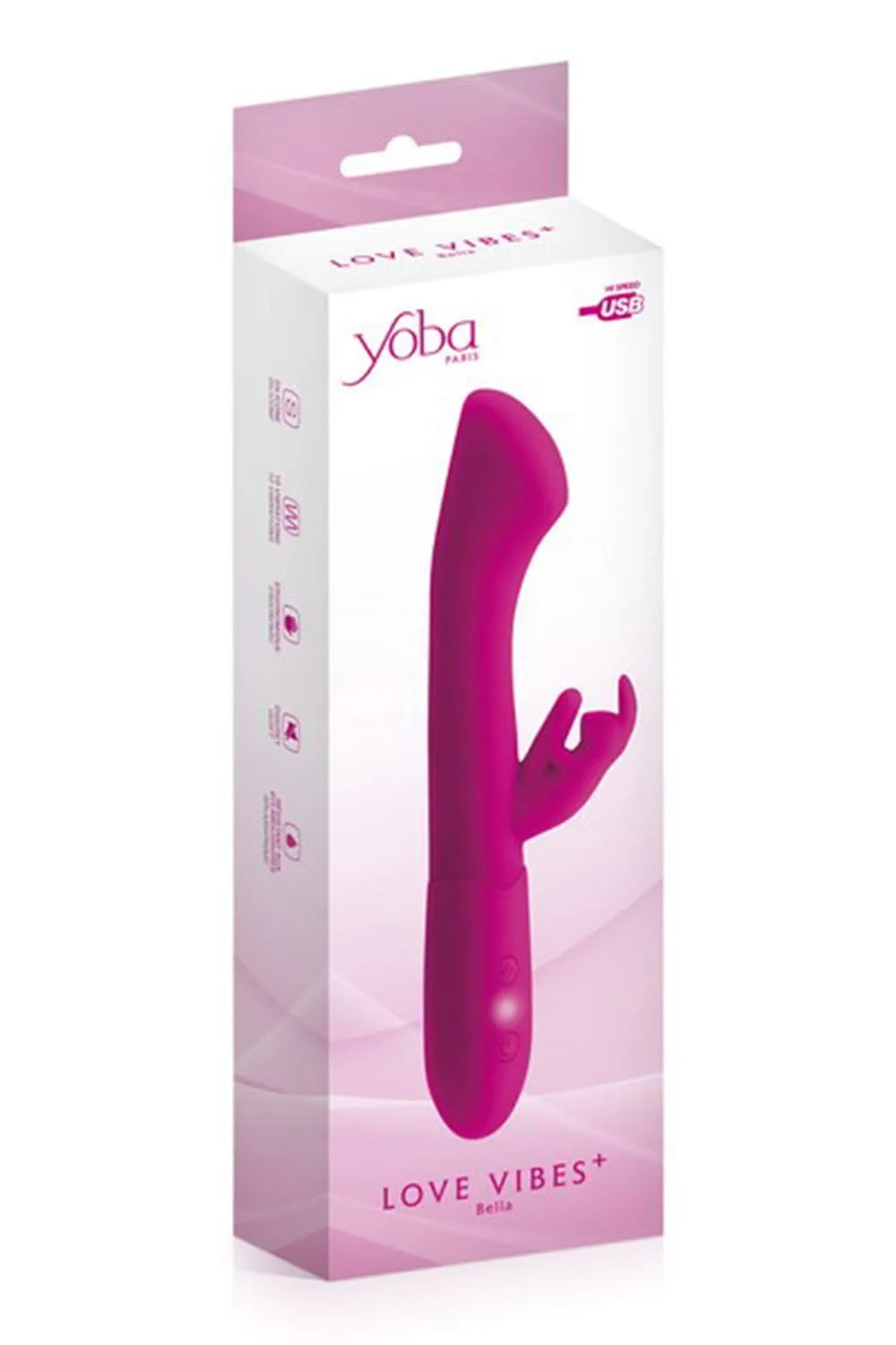 Vibromasseur rabbit rose, tête large, stimulateur clitoridien, 10 modes vibration, rechargeable USB, silicone sans phtalate.