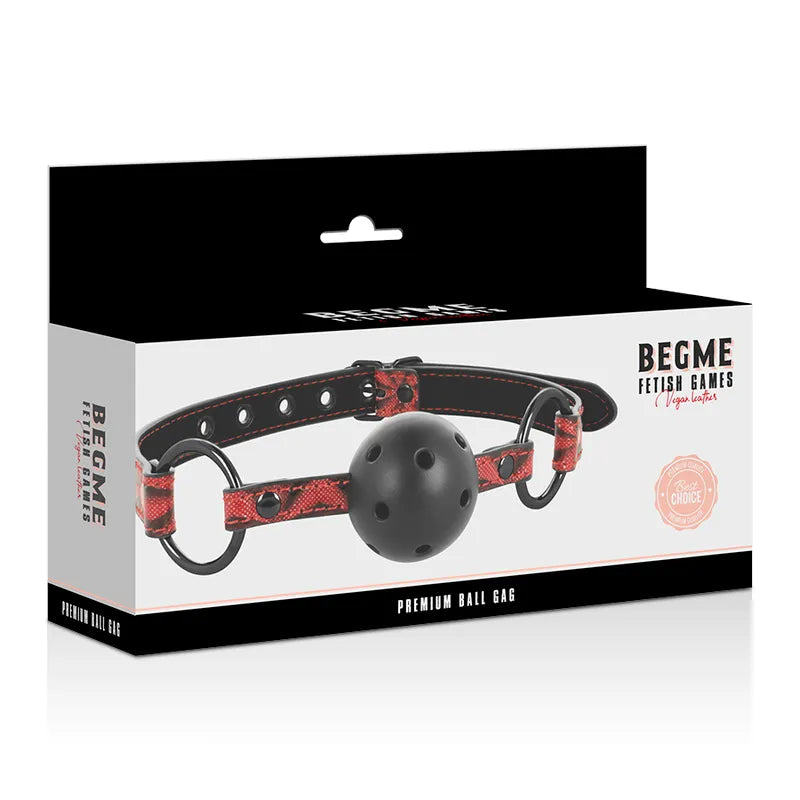 Bâillon Bdsm En Cuir Vegan Respirant Rouge