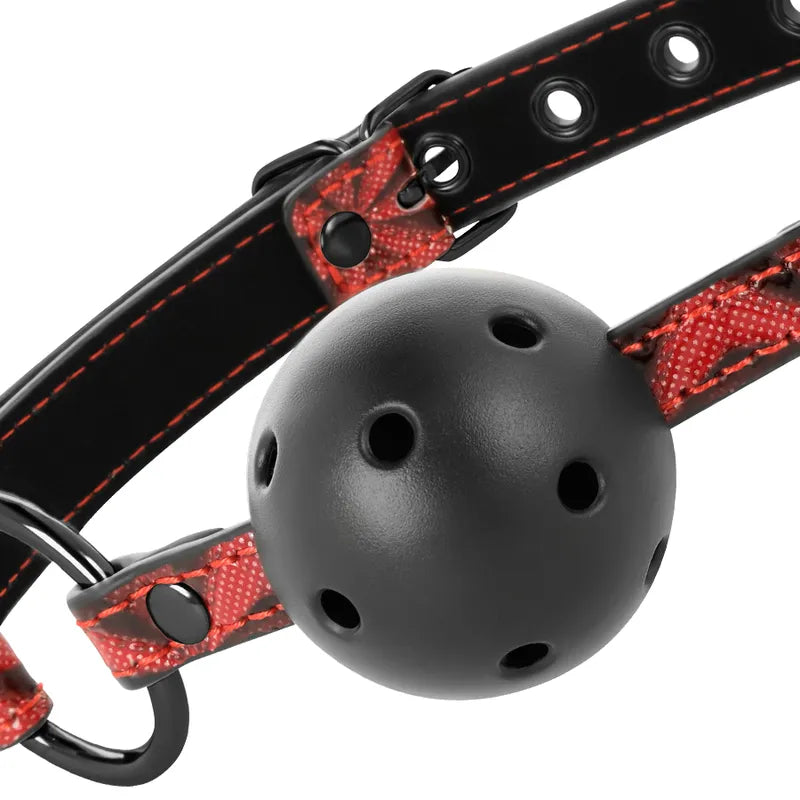 Bâillon Bdsm En Cuir Vegan Respirant Rouge