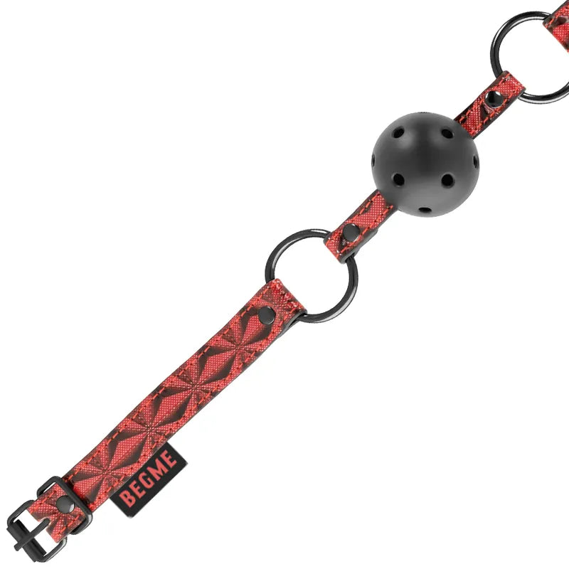 Bâillon Bdsm En Cuir Vegan Respirant Rouge