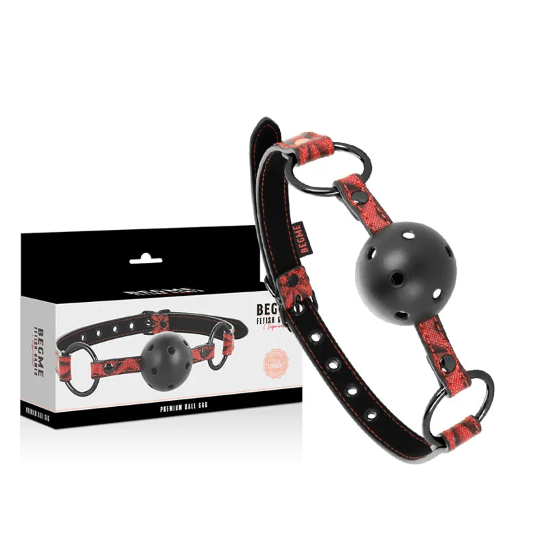 Bâillon Bdsm En Cuir Vegan Respirant Rouge