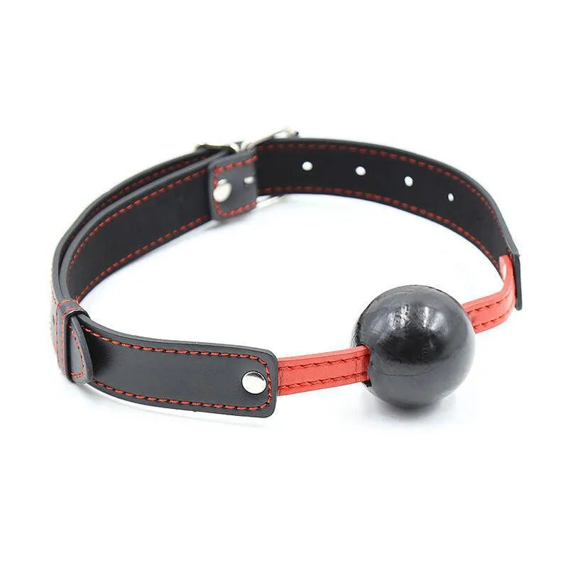 Bâillon-boule noir en PVC et TPE, sangle réglable noire et rouge, sans phtalates, diamètre 4 cm, Ohmama.