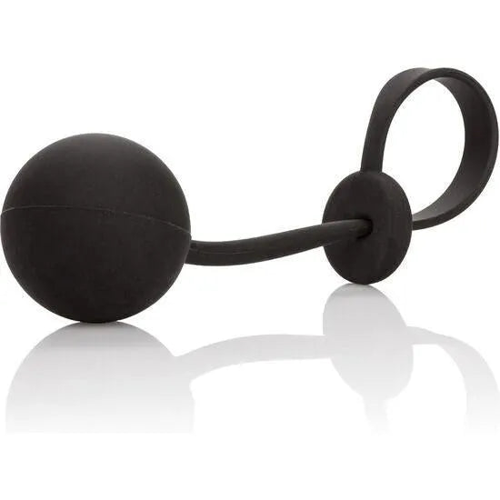 Bague en silicone noire lestée pour érection, forme circulaire, optimise performance et confort.