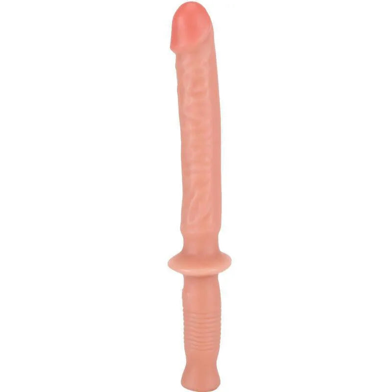 Baguette sexuelle PVC sans phtalates 38 cm, couleur claire, tige veinée, poignée ergonomique, style bâton de police.