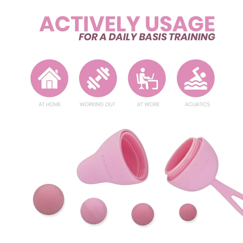Balle de Kegel rose en silicone hypoallergénique, forme sphérique avec cordon, pour exercices de renforcement pelvien.