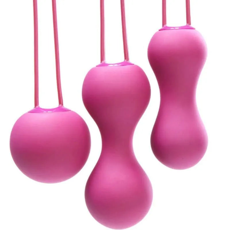 Balles Kegel roses de tonification pelvienne, trois formes progressives pour entraînement personnalisé du plancher pelvien.