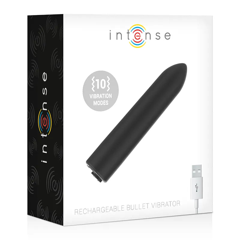 Balle vibrante noire compacte, 8,5 cm, rechargeable USB, 10 modes vibration, design discret, sur fond blanc.