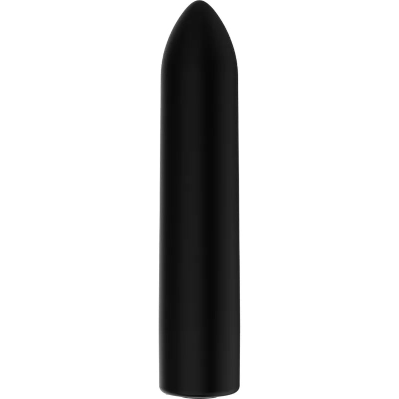Balle vibrante compacte noire, rechargeable USB, forme cylindrique, 8,5 cm, 10 modes de vibration, design discret.