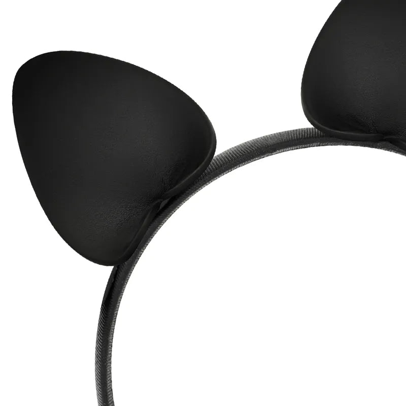 Bandeau en cuir végétalien noir avec oreilles de chat, accessoire ludique et élégant pour tenues fantaisistes.