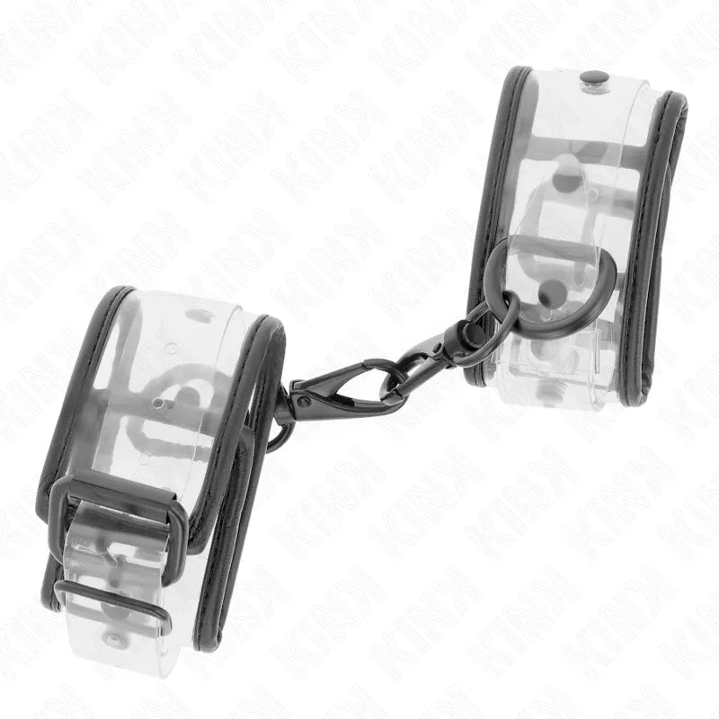 Bandes de poignet BDSM en cuir noir durable, design élégant avec attaches métalliques robustes pour séances sécurisées.