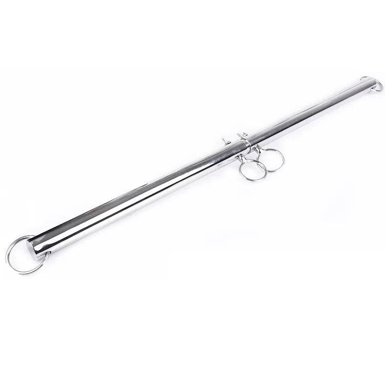 Barre de cheville BDSM extensible en acier argenté, robuste et ajustable, avec anneaux pour une expérience de soumission o...