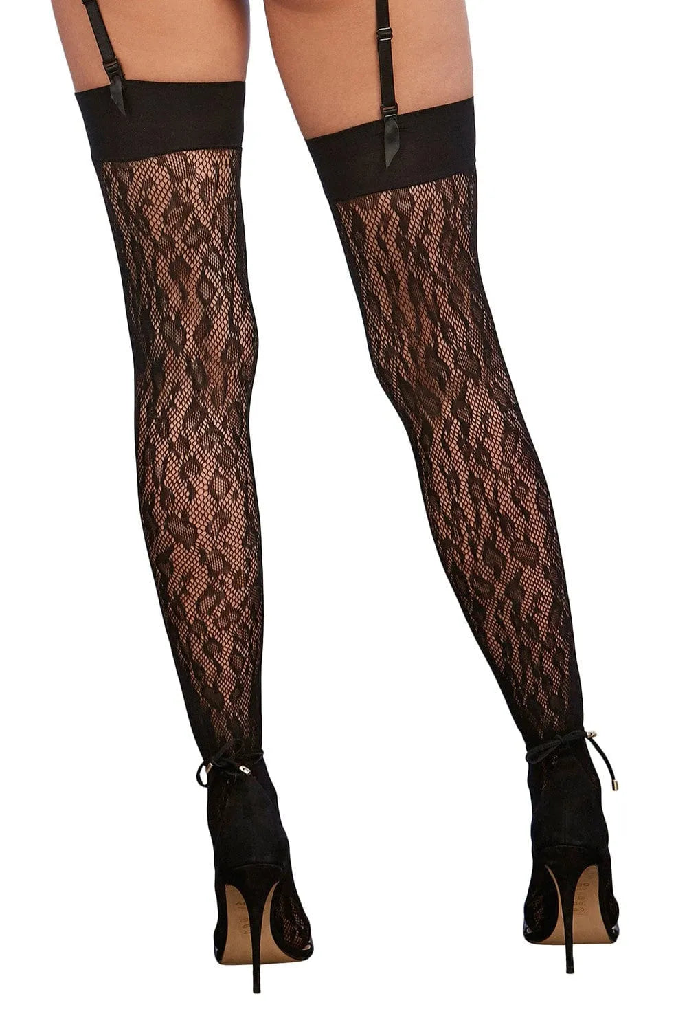Bas résille noir motif léopard, élégance audacieuse, jambes sublimées, idéal soirées spéciales, sophistication quotidienne.