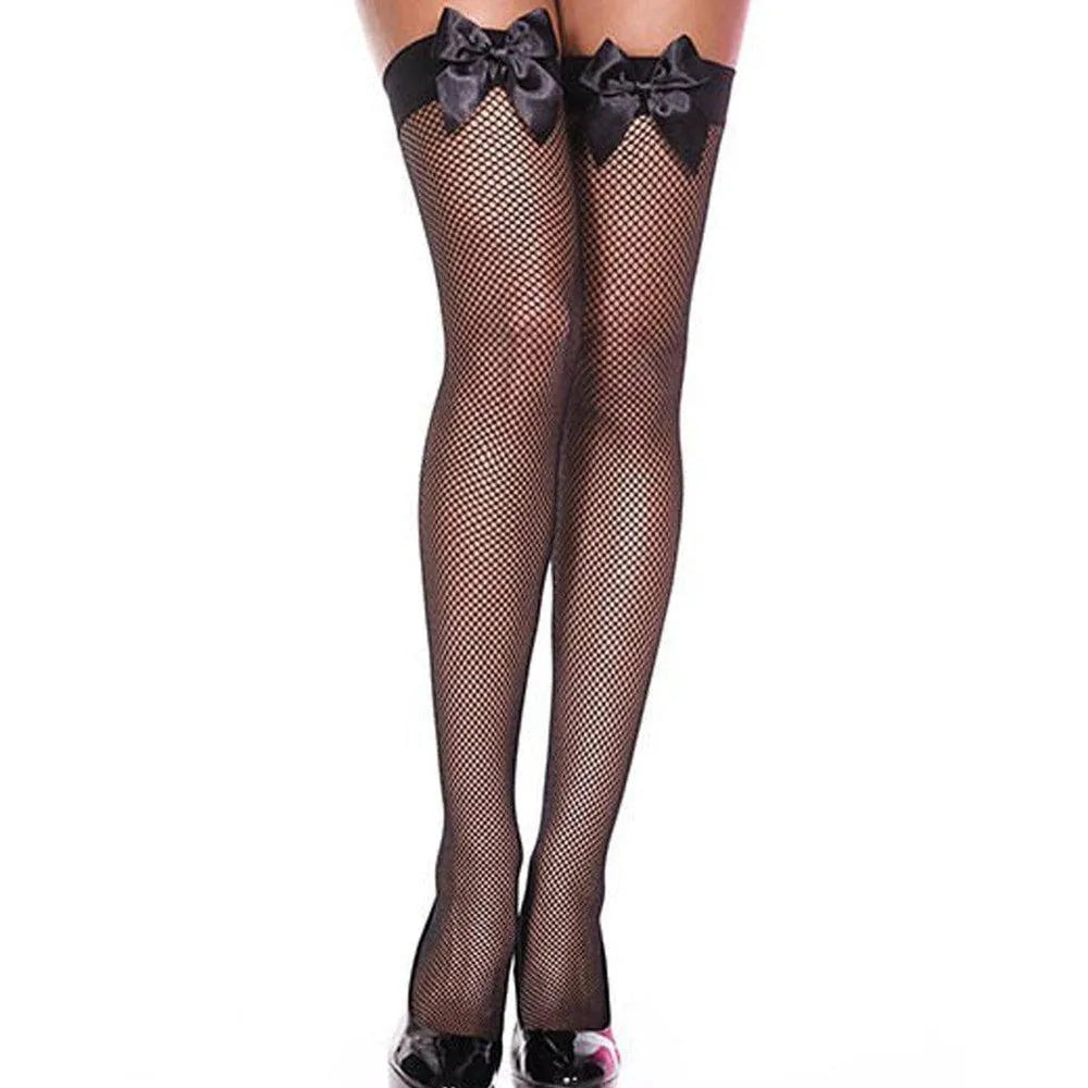 Bas Résille Noirs Avec Nœud Satiné