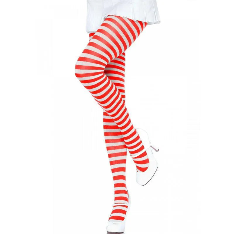 Bas Rayés Rouges Blancs Femme Nylon