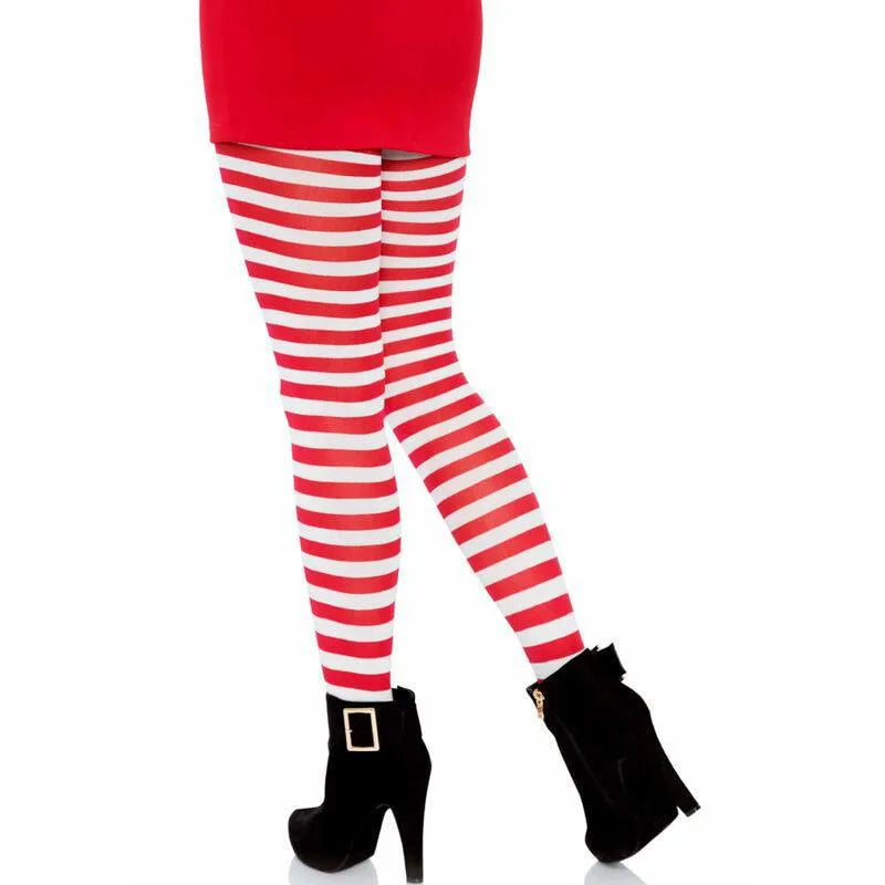 Bas Rayés Rouges Blancs Femme Nylon