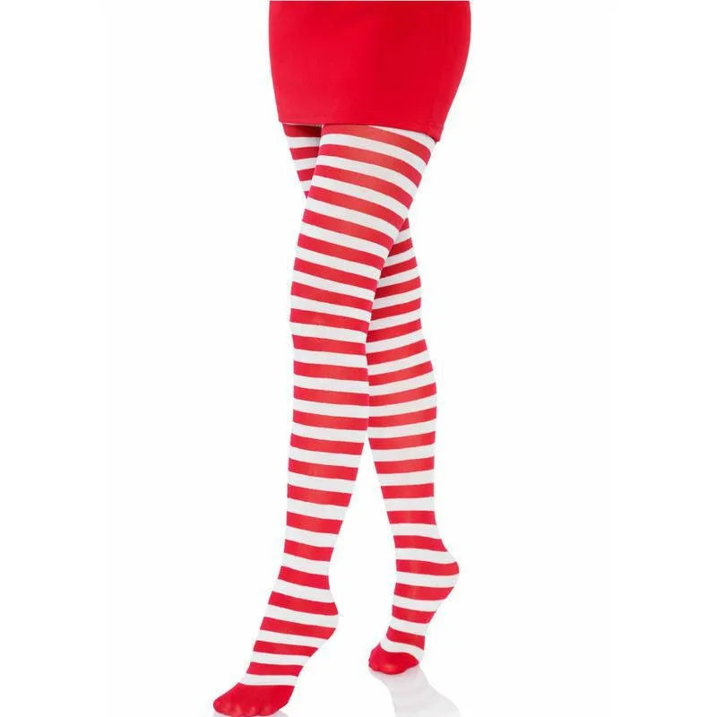 Bas Rayés Rouges Blancs Femme Nylon