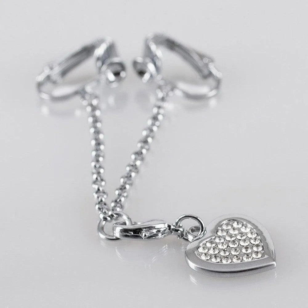 Bijou intime argent cœur strass, fermoirs labia, chaîne 12,7 cm, pendentif cœur étincelant, élégance et raffinement.