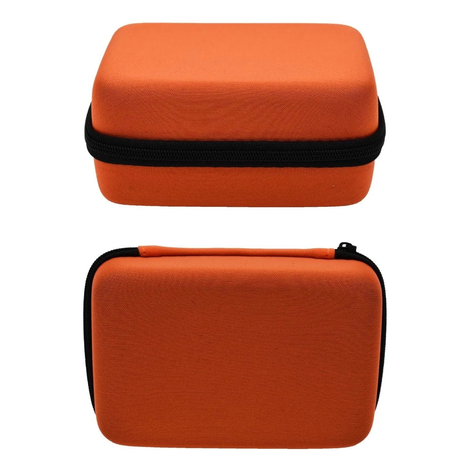 Boîte de rangement orange en polyester, compacte, forme rectangulaire, fermeture éclair noire, 15 cm.
