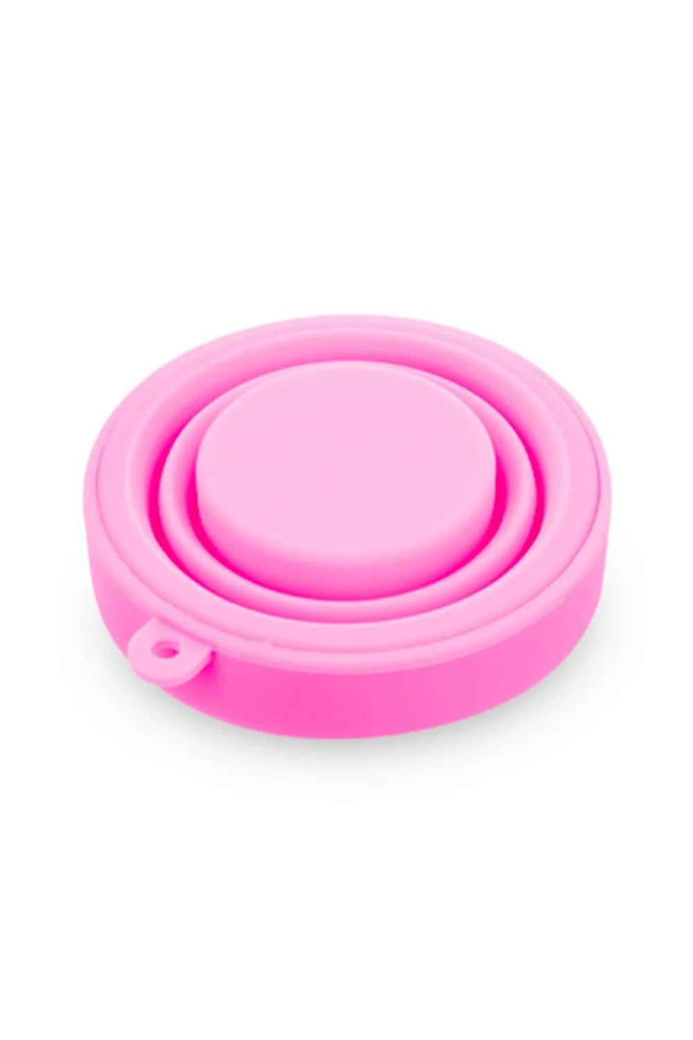 Boîte stérilisation coupe menstruelle silicone pliable rose, compacte, avec couvercle hermétique pour hygiène optimale.