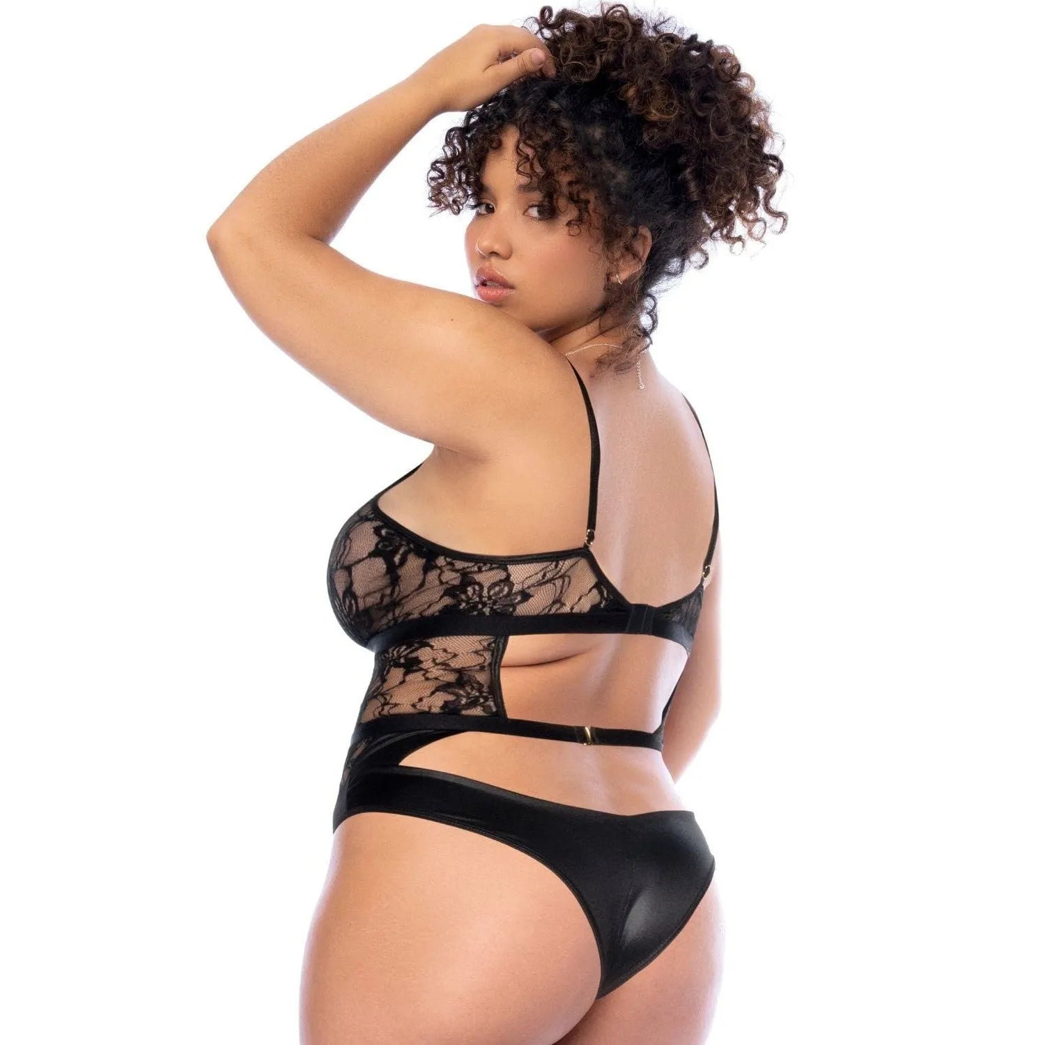 Body En Dentelle Florale Effet Cuir