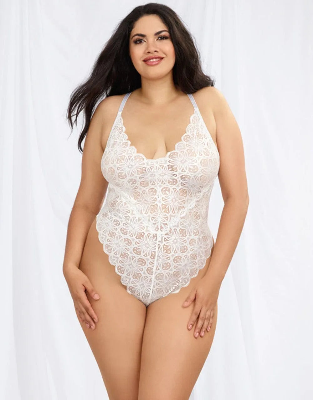 Body Grande Taille Dentelle Blanche Sexy