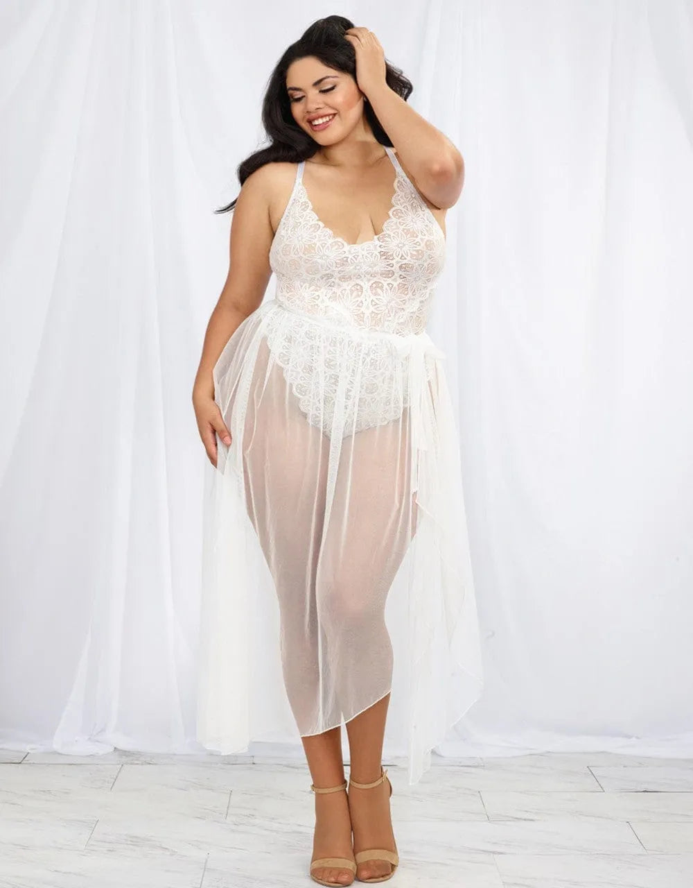 Body Grande Taille Dentelle Blanche Sexy