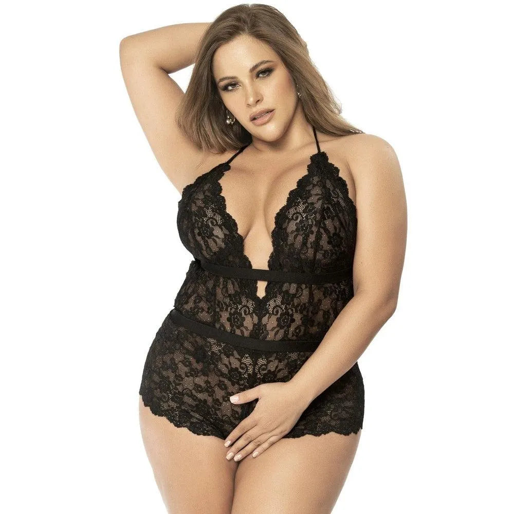 Body Grande Taille Dentelle Florale Noir Dos Nu